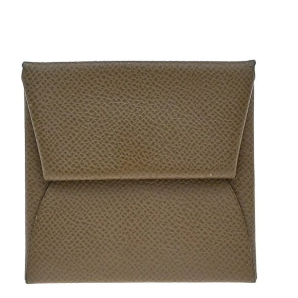 HERMES Logo Bastia Campact Wallet Coin Case Epson Leather Brown France 66KA975 - Picture 1 of 11